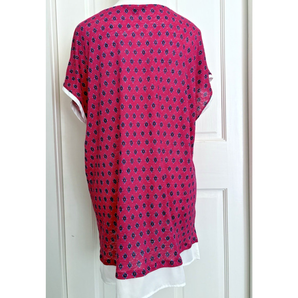 Tommy Hilfiger Linen Jersey Knit Layered Hem Tunic Blouse Top Pink White Boho XL - Picture 9 of 14